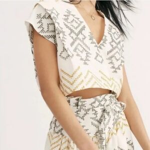 Free People Toluca Cotton Boho Linen Embroidered Crop Top Cream #214
